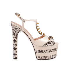 T Strap Snakeskin High Heel Platform Sandals