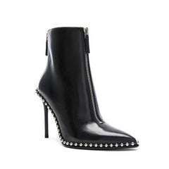 Twin Zip Studded Leather Ankle Boots - 9cm