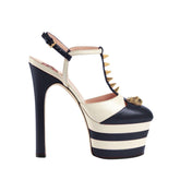 Striped T-Strap High Heel Platform Sandals