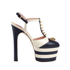 Striped T-Strap High Heel Platform Sandals