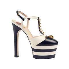 Striped T-Strap High Heel Platform Sandals