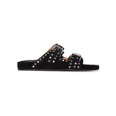 Buckled Studded Suede Flat Slippers Slides