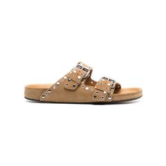 Buckled Studded Suede Flat Slippers Slides