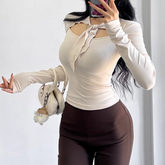 Lace Up Long Sleeves Top