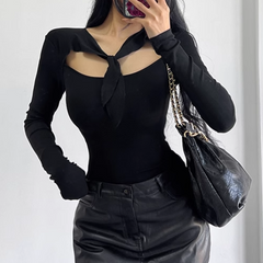 Lace Up Long Sleeves Top