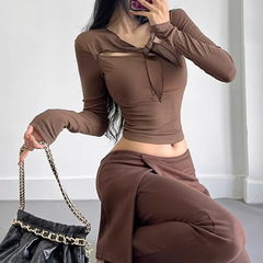 Lace Up Long Sleeves Top