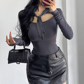 Lace Up Long Sleeves Top