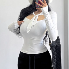 Lace Up Long Sleeves Top