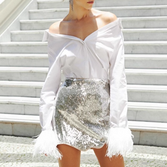 Fur Embellished Bell Sleeves Shirt