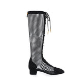 Lace Up Knee High Mesh Summer Boots