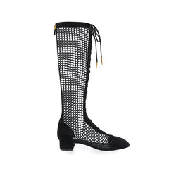 Lace Up Knee High Mesh Summer Boots