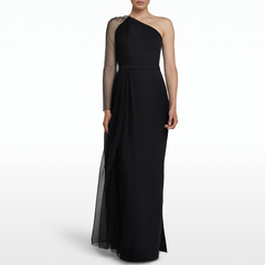 Asymmetric Sleeves Evening Dress Gown