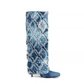 Diamante Denim Knee High Boots