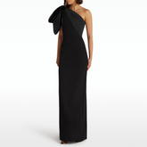 Bow Asymmetric Shoulder Evening Dress Gown