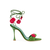 Flower Embellished Lace Up High Heel Sandals