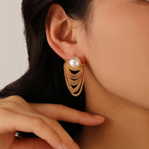 Pearl And Chain Earrings - Pair