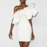 Ruffled Off Shoulder Mini Evening Dress
