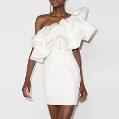 Ruffled Off Shoulder Mini Evening Dress