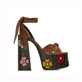 Printed Block Heel Platform Sandals