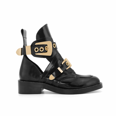 ive - WOMEN-CRUSH Black Cutout Boots - Gold Buckle