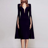 Deep V Cape Evening Dress Gown