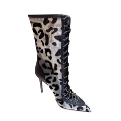 Printed Lace Up High Heel Ankle Boots