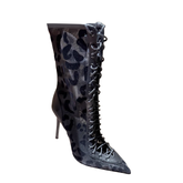 Printed Lace Up High Heel Ankle Boots