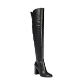 Block Heel Leather Knee High Boots