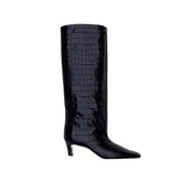 Kitten Heel Leather Knee High Boots