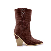 culptured Heel Western Cowboy Ankle Boots