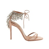 Diamante Lace Up Suede Mid Heel Sandals