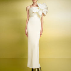Bow One Shoulder Evening Dress Gown