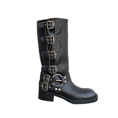 Buckled Leather Knee High Boots