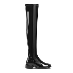 Patent Leather Flat Knee High Boots