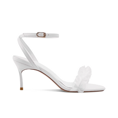 Ruffled Ankle Strap Mid Heel Sandals - 6cm