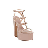 Studded Block Heel Platform Sandals