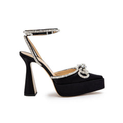 Diamante Bow Ankle Strap Platform Sandals