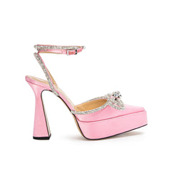Diamante Bow Ankle Strap Platform Sandals
