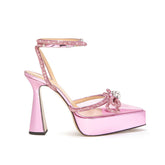 Diamante Bow Ankle Strap Platform Sandals