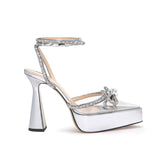 Diamante Bow Ankle Strap Platform Sandals