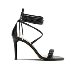 Braided Lace Up Mid Heel Sandals - 8cm
