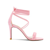 Braided Lace Up Mid Heel Sandals - 8cm