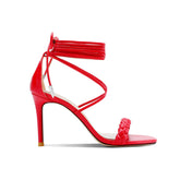 Braided Lace Up Mid Heel Sandals - 8cm