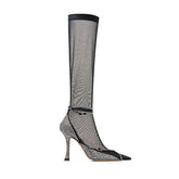 Diamante Stiletto Heel Mesh Knee High Boots
