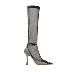 Diamante Stiletto Heel Mesh Knee High Boots