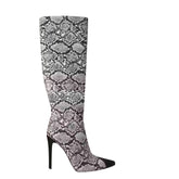 Printed Knee High Heel High Boots