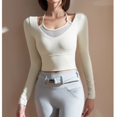 Yoga Pilates Double Layers Fitted Fitness Top