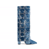 Sequinned Star Denim Knee High Boots