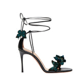 Butterfly Embellished Lace Up Mid Heel Sandals - 7