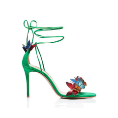 Butterfly Embellished Lace Up Mid Heel Sandals - 7